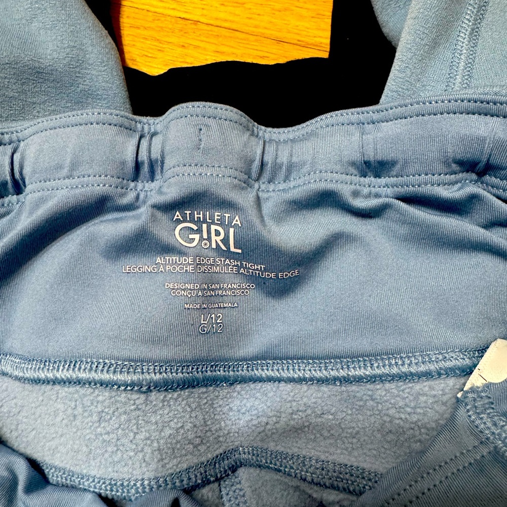 Athleta Girl Blue and black fleece lined Leggings